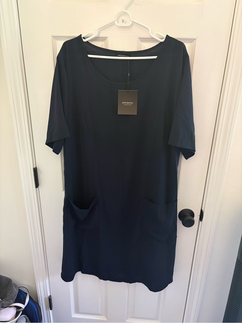 JustFashionNow Navy Short-Sleeve Pocket Dress